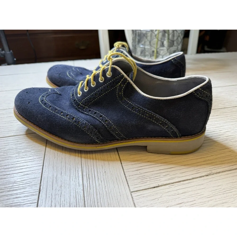 Johnston & Murphy Ellington Oxford Mens 10M Sheepskin‎ Shoes Blue Suede Wingtip